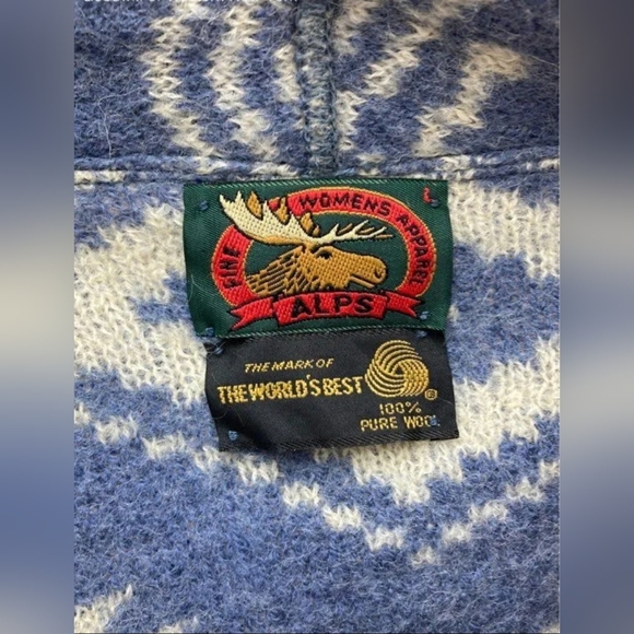 ALPS Designer Blue & White Aztec Wool Cardigan Jacket Coat Women's Size L - Picture 4 of 5